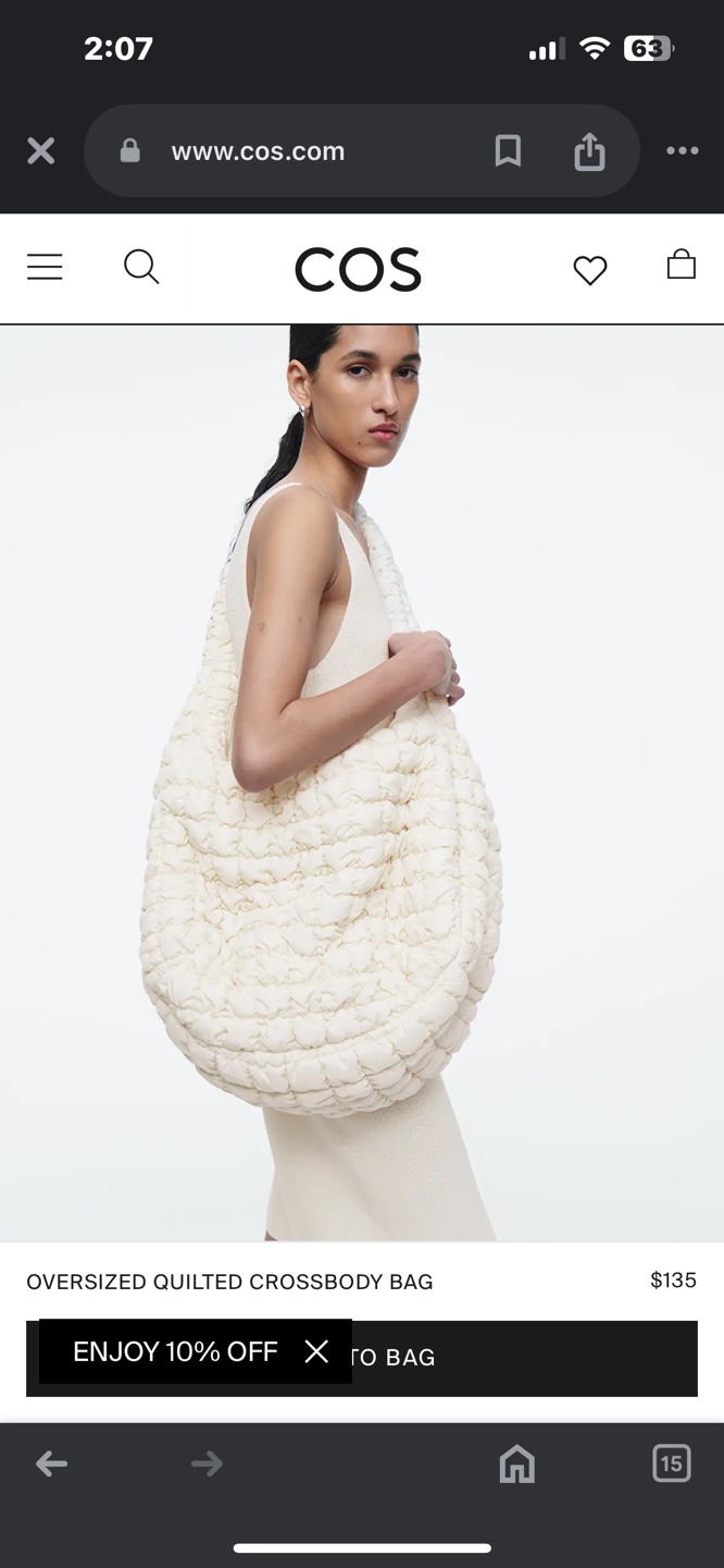 COS Oversized Quilted Crossbody Bag - Off White - photo 5