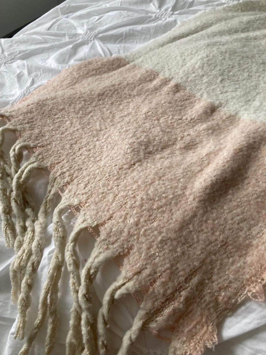 Cream and Pink Knit Scarf with Tassels image indicator(3)