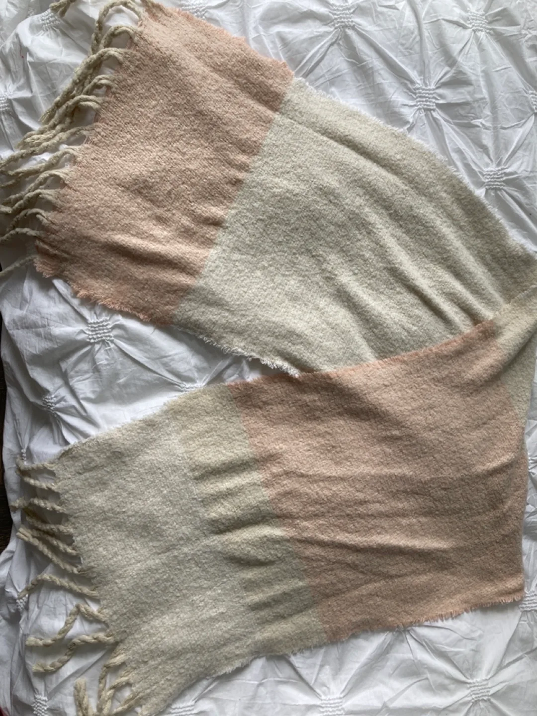 Cream and Pink Knit Scarf with Tassels image indicator(2)