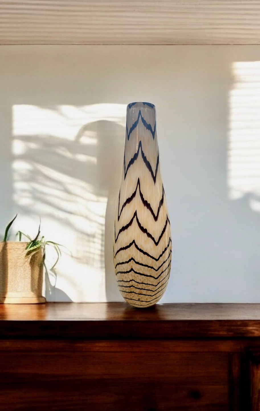Elegant Glass Vase with Chevron Pattern