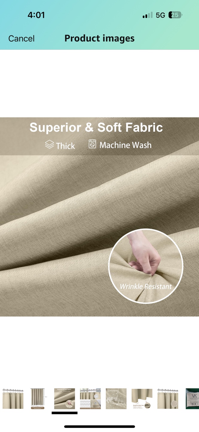 Beige Shower Curtain - Wrinkle Resistant & Machine Washable - photo 3