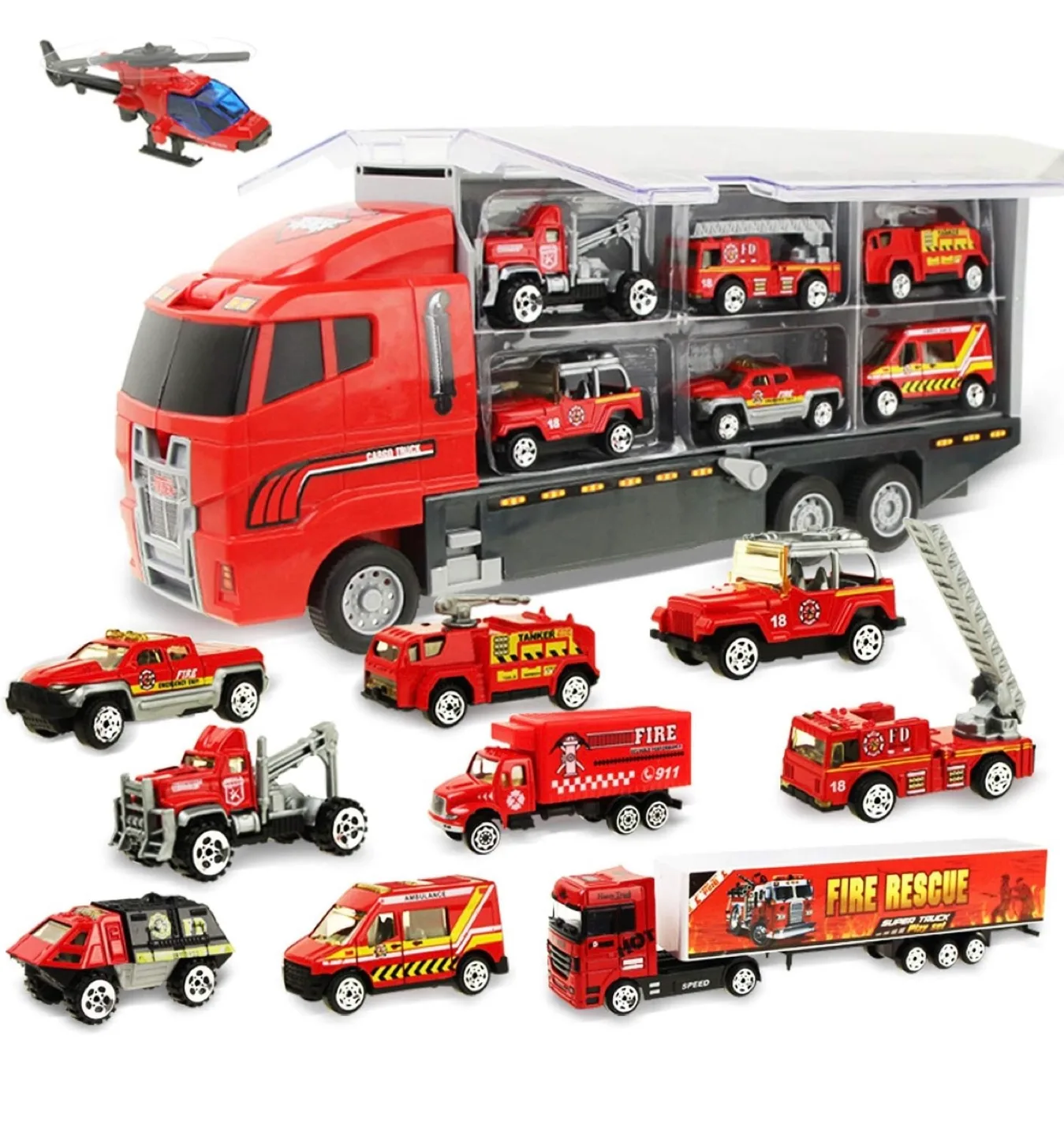 Coolplay Super Truck Carrier Toy Set Fire Truck image indicator(7)