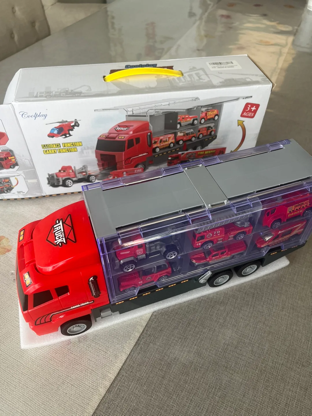 Coolplay Super Truck Carrier Toy Set Fire Truck image indicator(2)