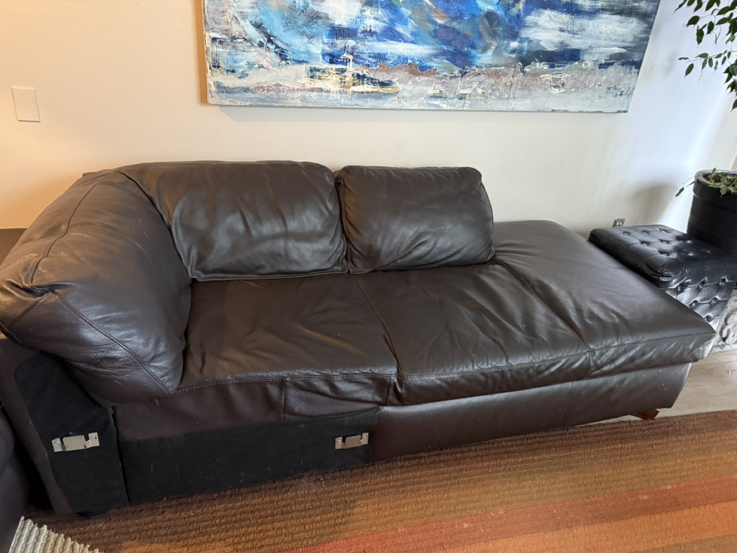 Dark Brown Leather Sectional Sofa - photo 3