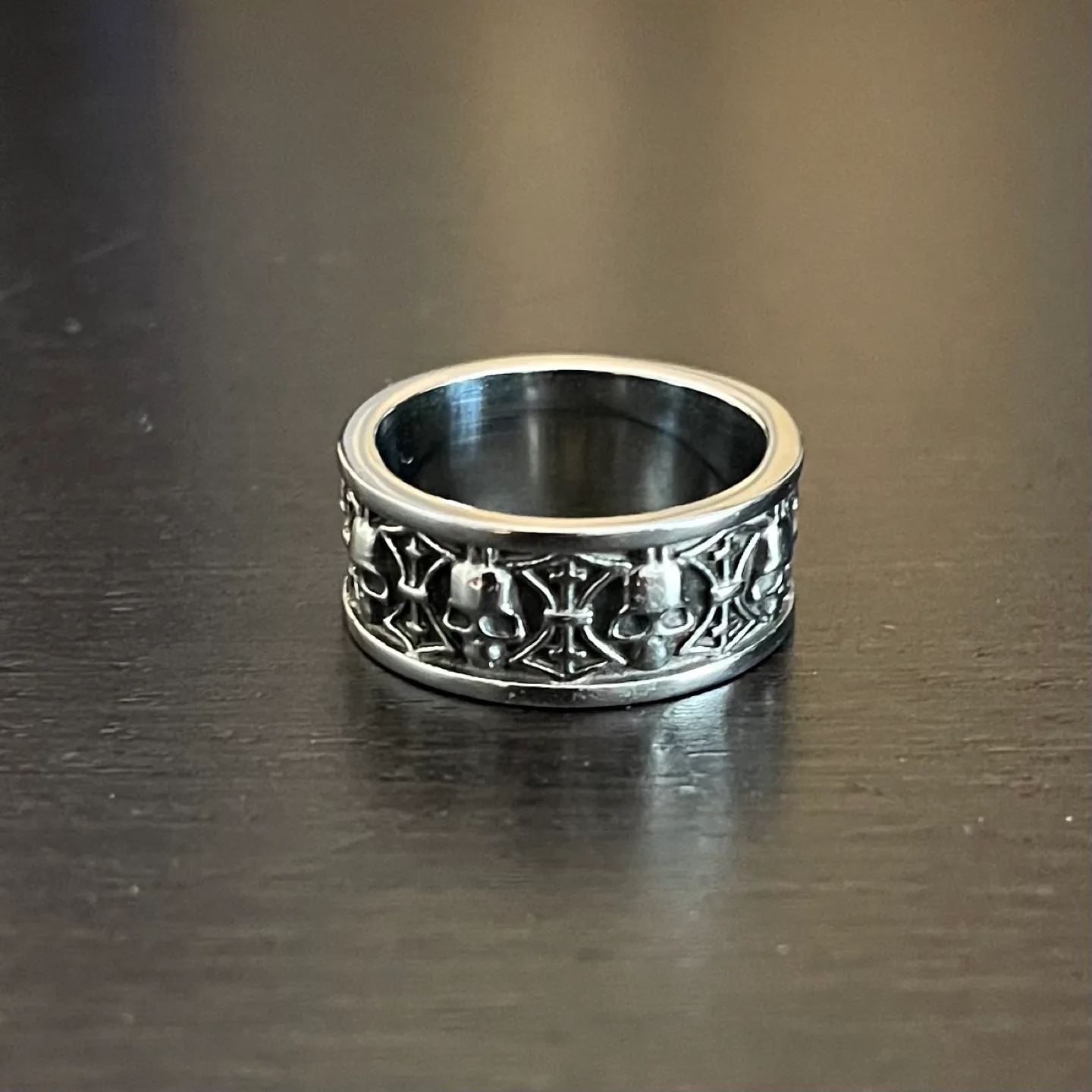 Stainless Steel Silver Skull Band Ring image indicator(3)