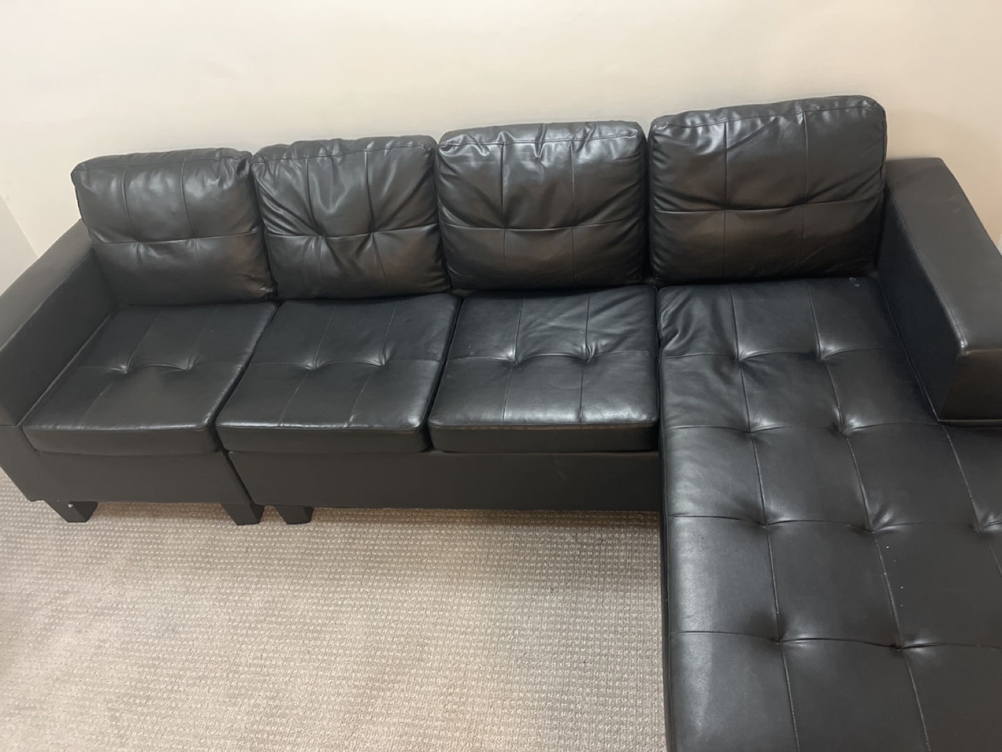 Black Leather Sectional Sofa - photo 3