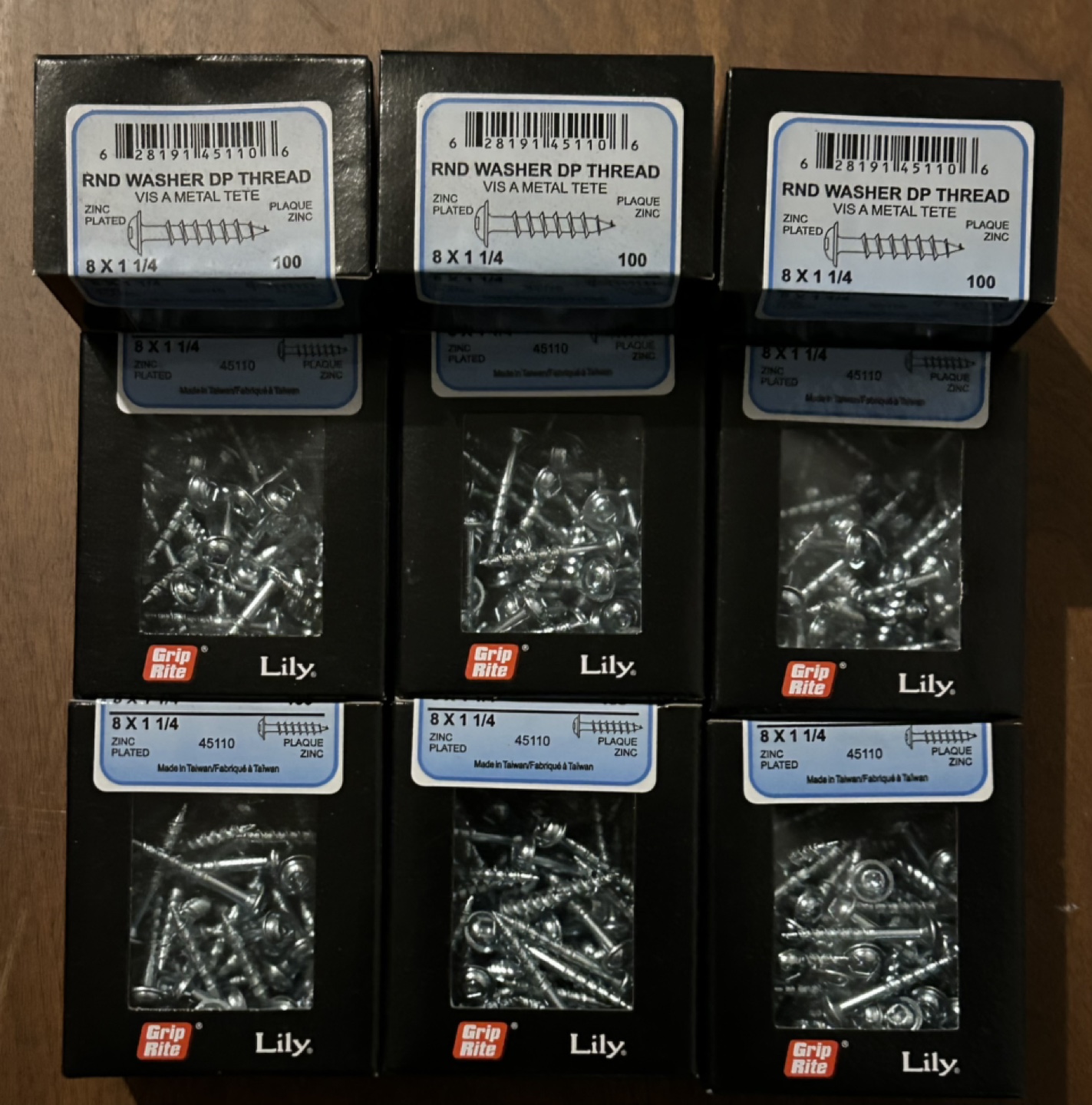 #8 X 1-1/4” Washer Head screws