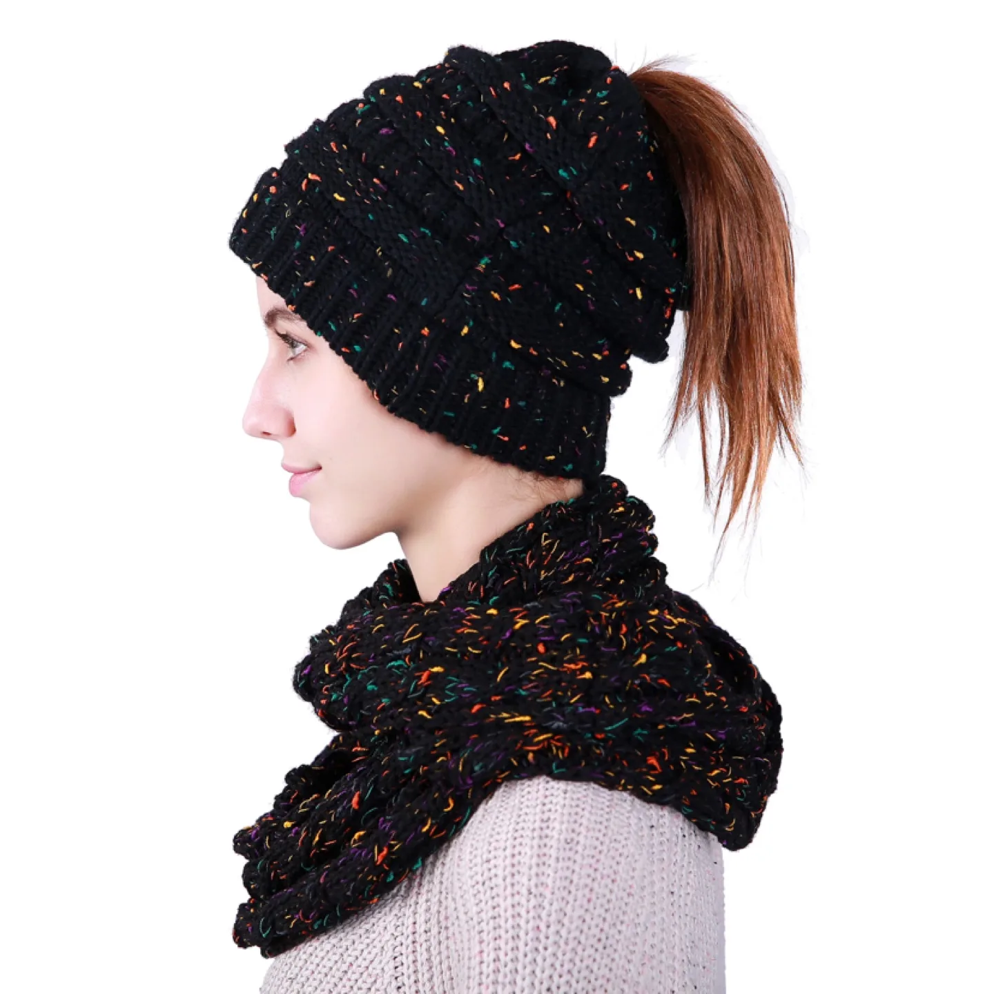 Black Knit Beanie Hat and Scarf Set image indicator(2)