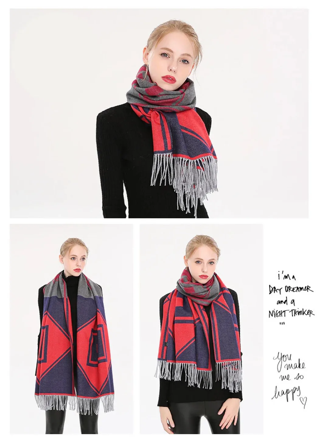 Scarf with Geometric Pattern and Tassels image indicator(2)