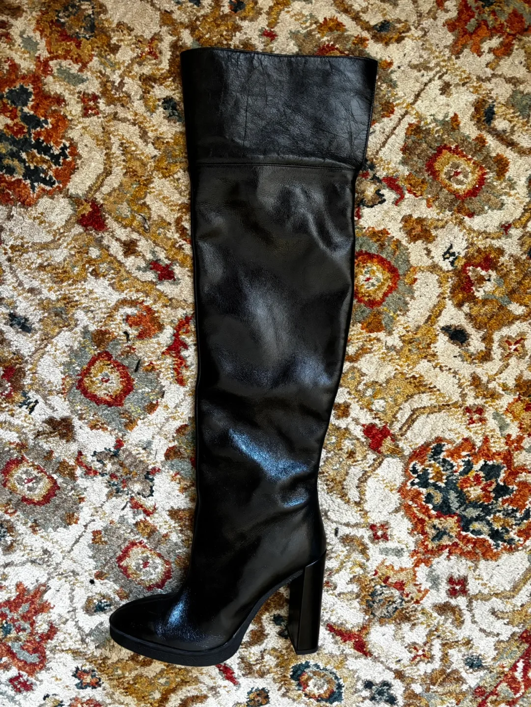 Zara Black Leather Thigh-High Boots image indicator(2)