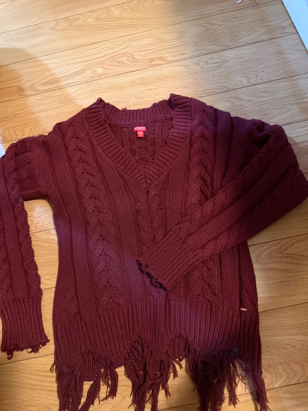 Burgundy women Guess Cable Knit Sweater thumbnail