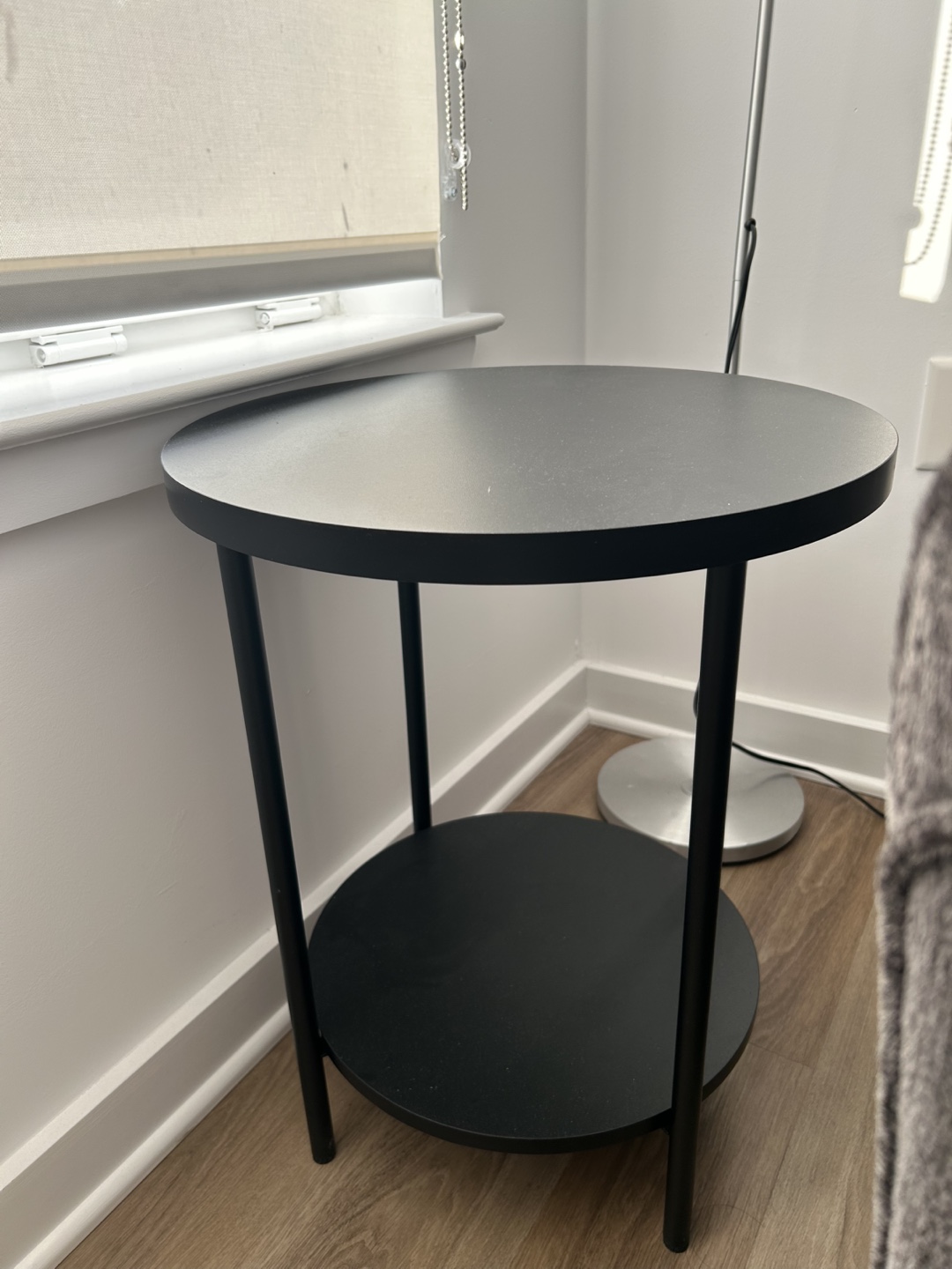 Black Round End Table with Shelf
