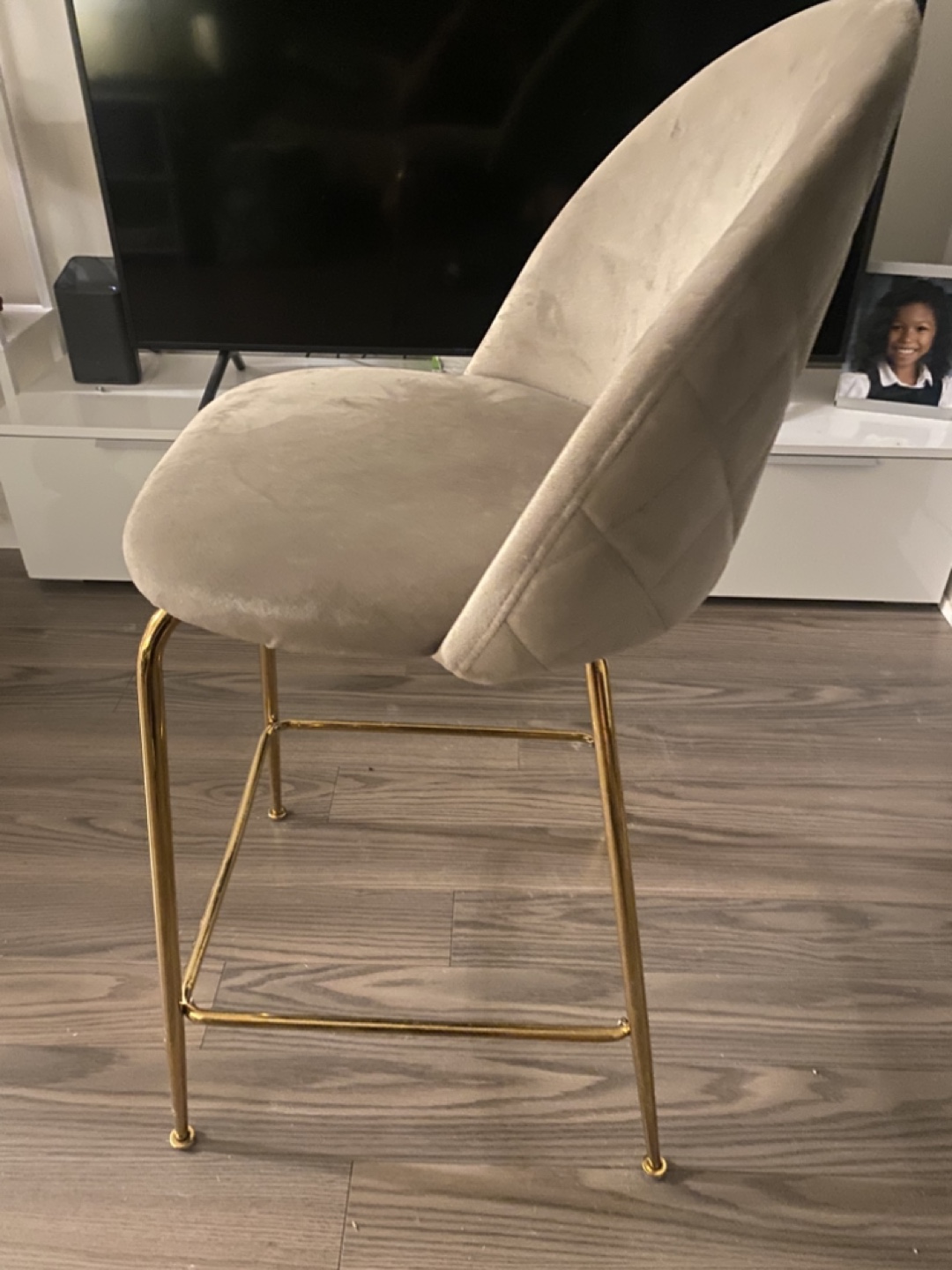 Beige Velvet Chair with Gold Legs - photo 3