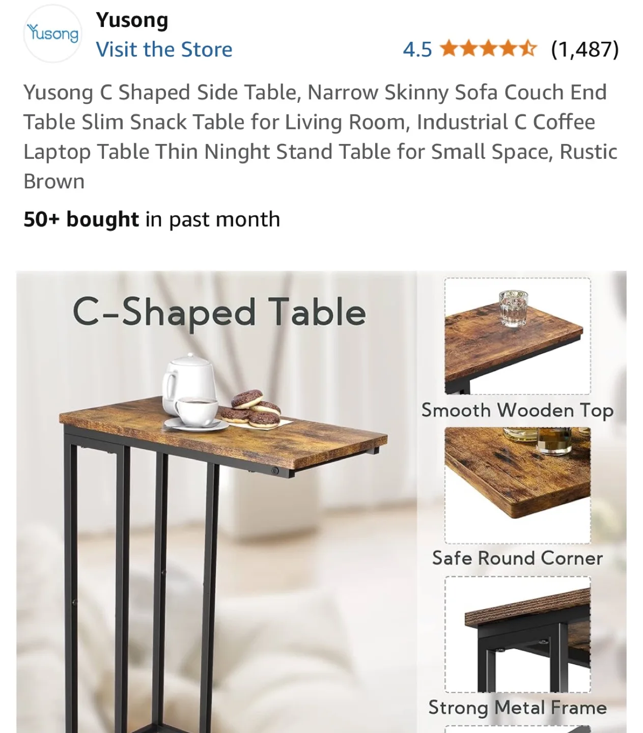 Rustic Brown C-Shaped Side Table image indicator(6)