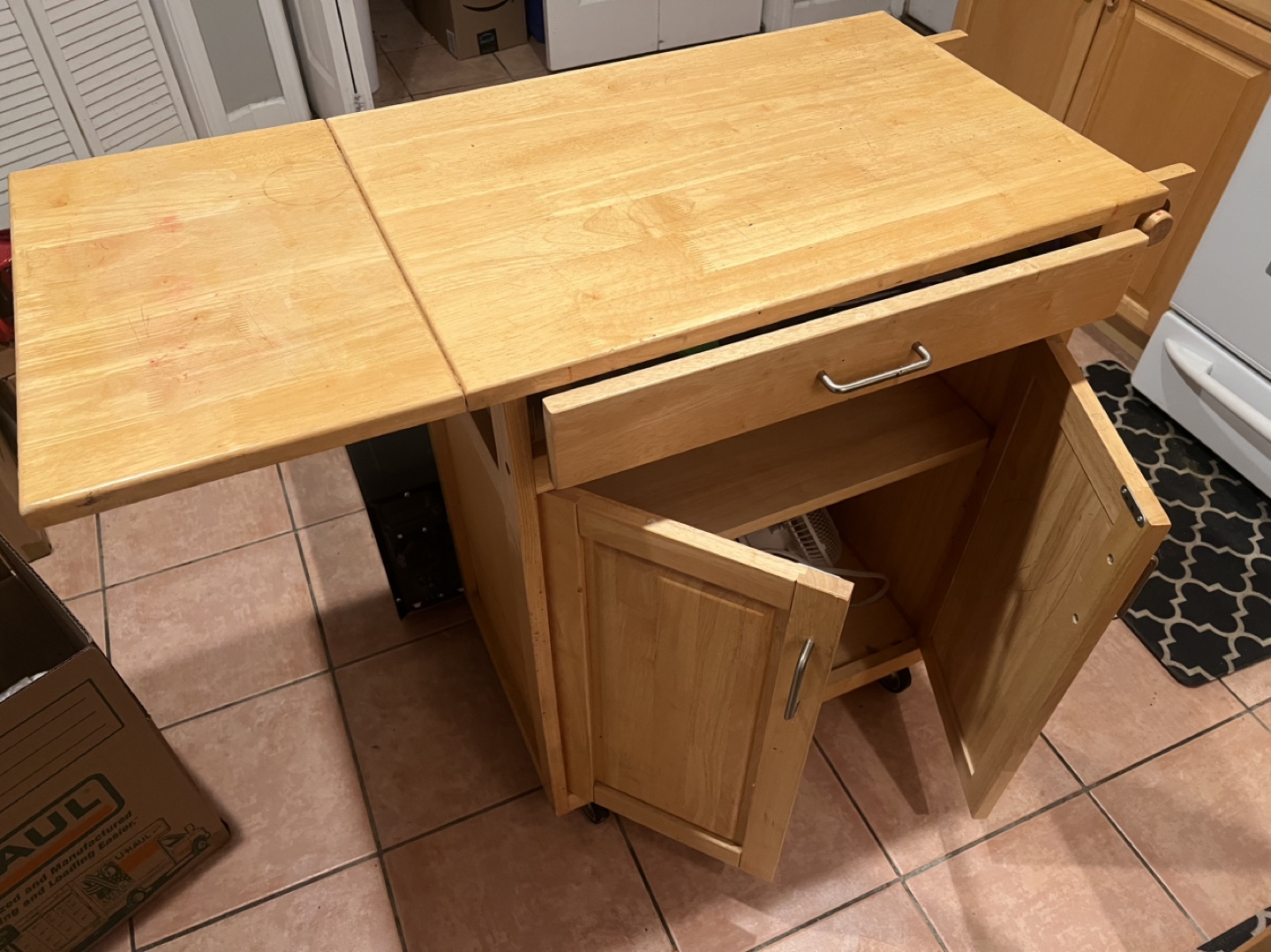 Wood Kitchen Cart with Drop-Leaf and Storage - photo 2