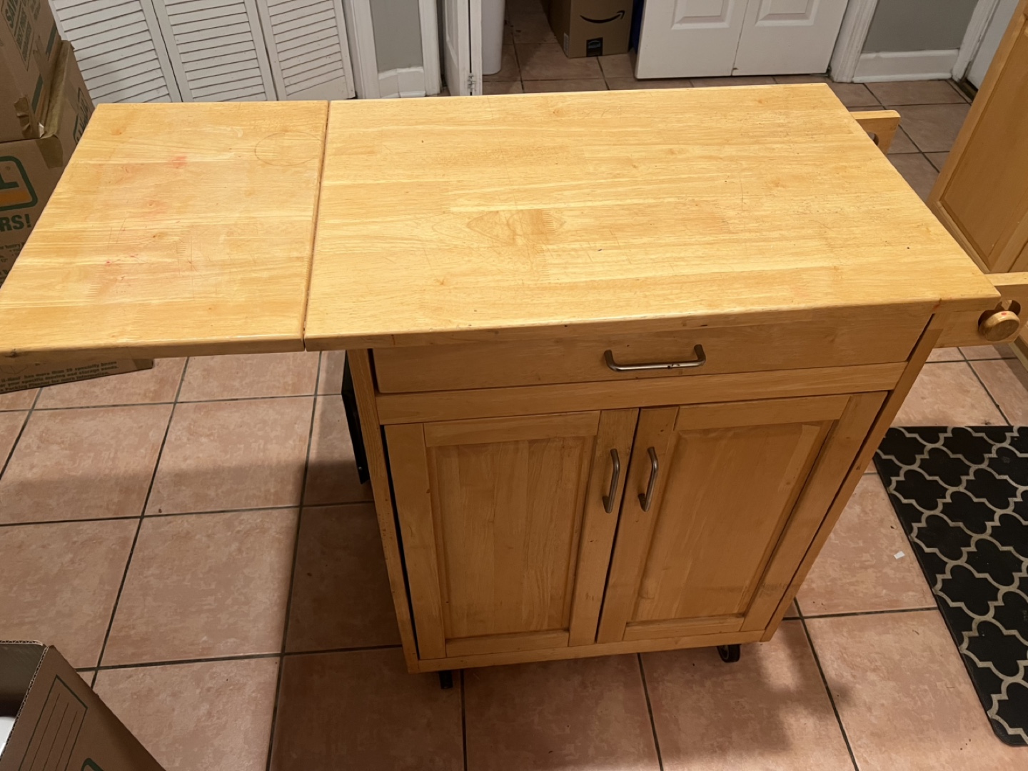 Wood Kitchen Cart with Drop-Leaf and Storage