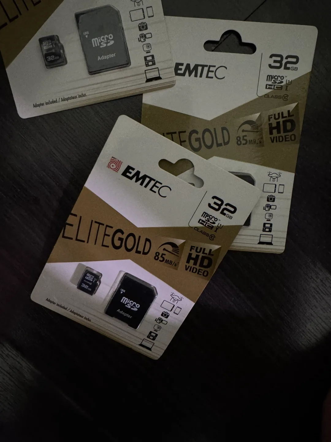 Three 32GB EMTEC Elite Gold Micro SD Cards with Adapters image indicator(2)