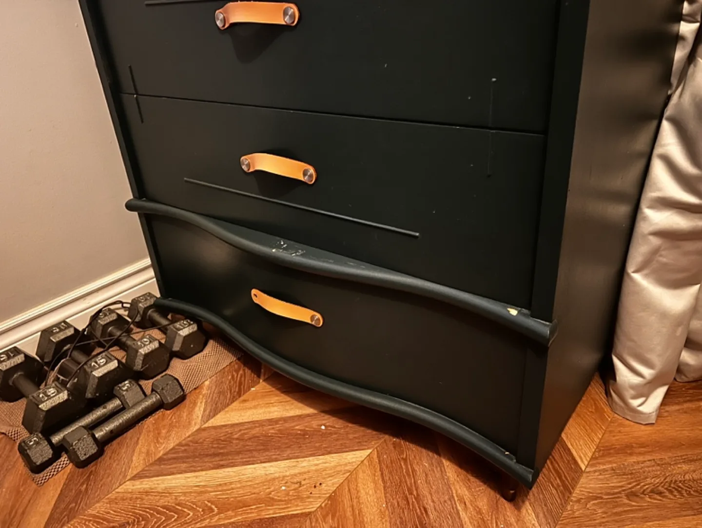 Dark Green Four-Drawer Dresser with Leather Handles image indicator(5)