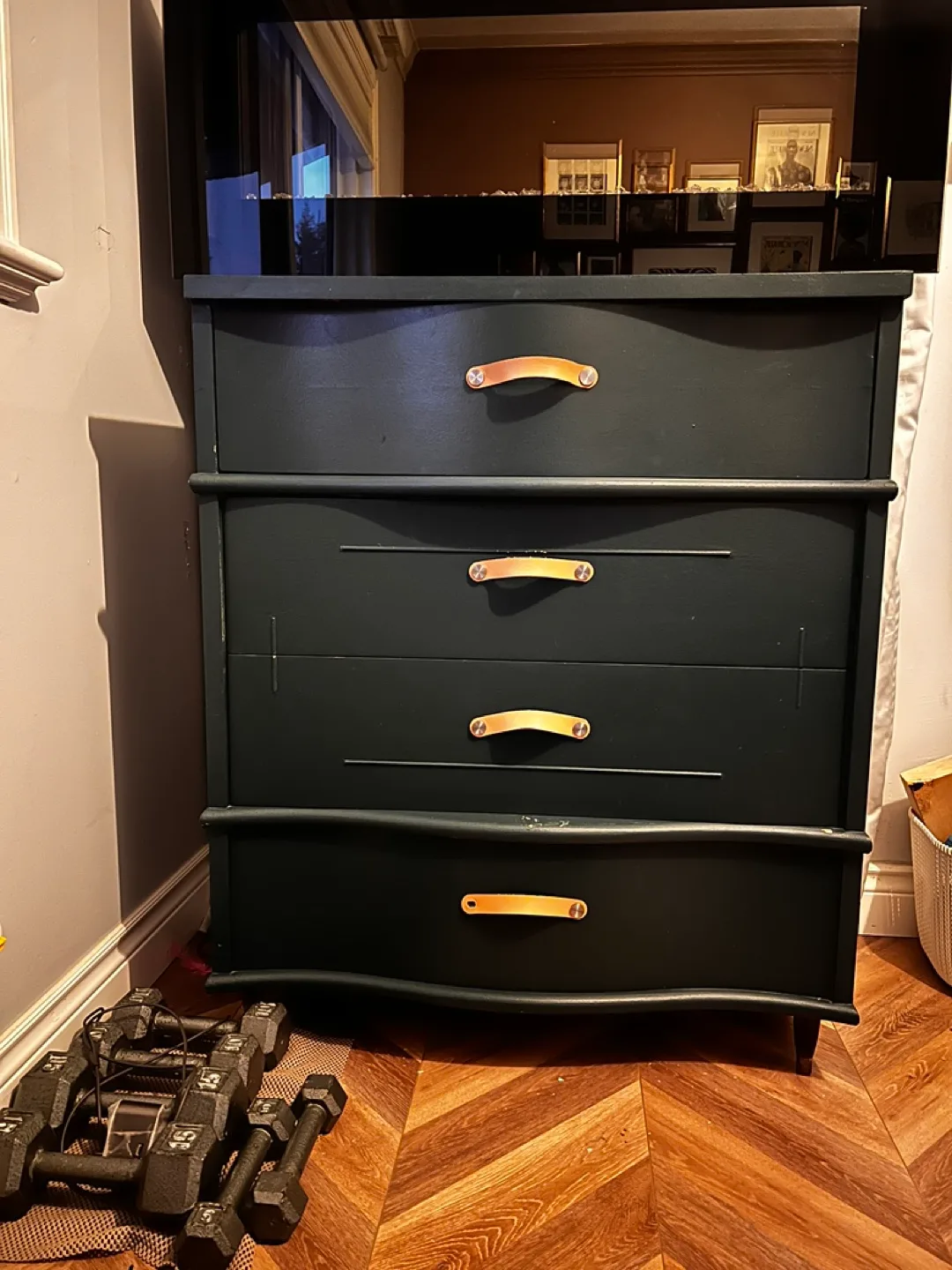 Dark Green Four-Drawer Dresser with Leather Handles image indicator(2)