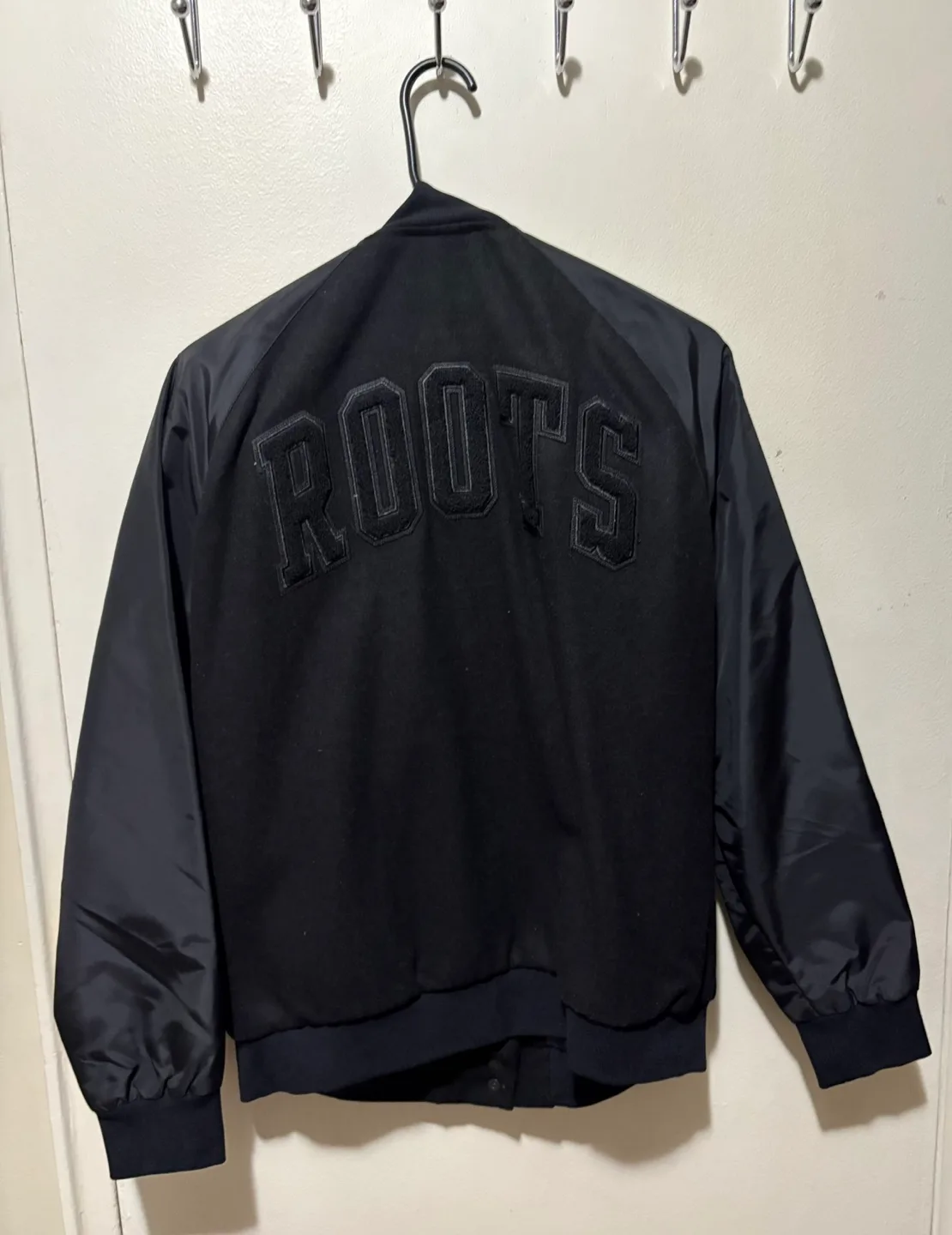 New Women’s Roots Black Varsity  Bomber Jacket - Size Large image indicator(2)