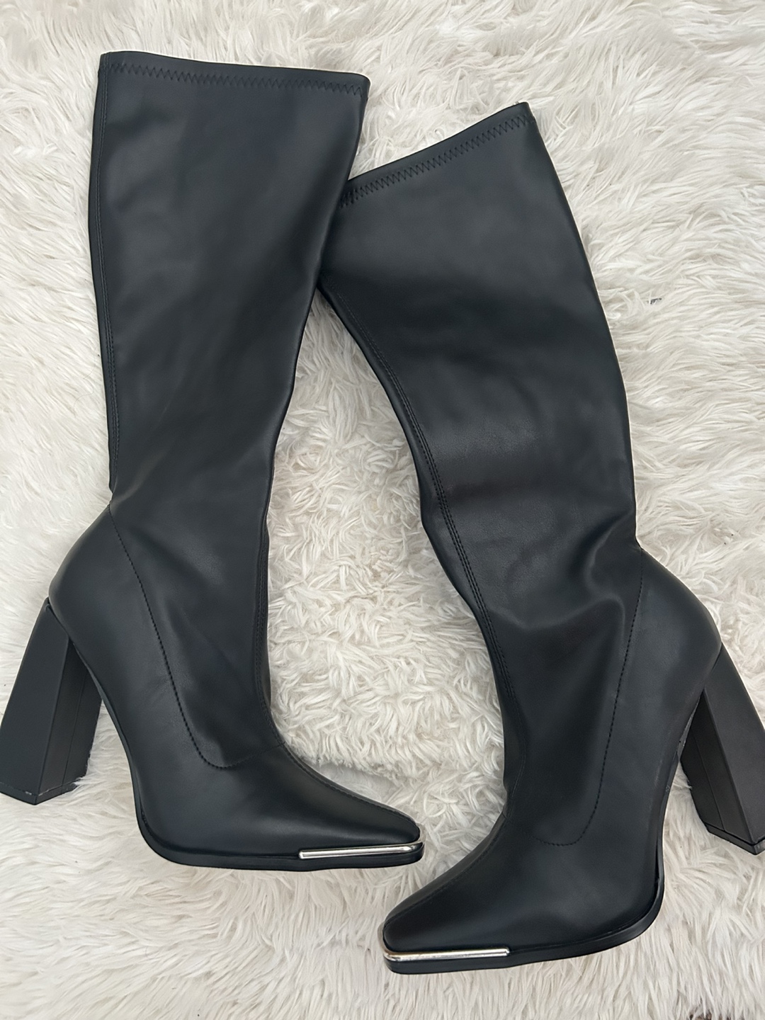 Black Knee-High Boots with Block Heel
