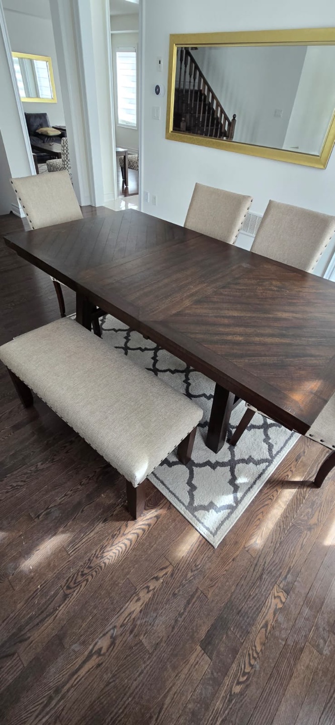 Dark Brown Wooden Dining Table with Bench - photo 3