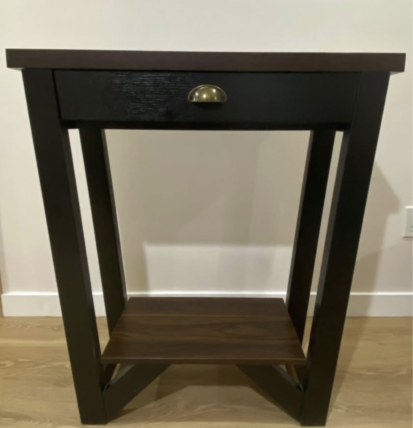 Dark Brown and Black Console Table with Drawer and Shelf