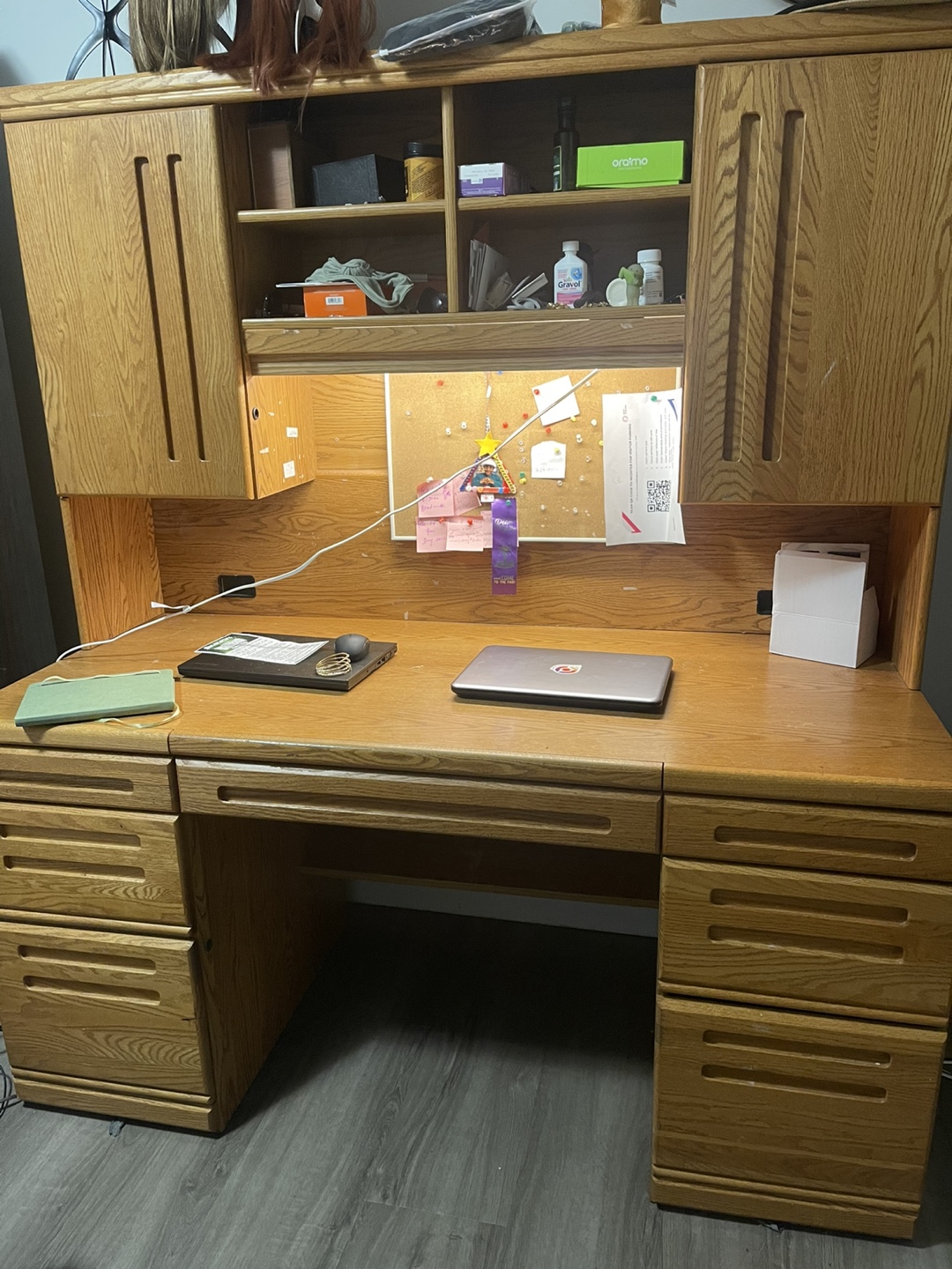 Solid Wood Computer Desk with Hutch
