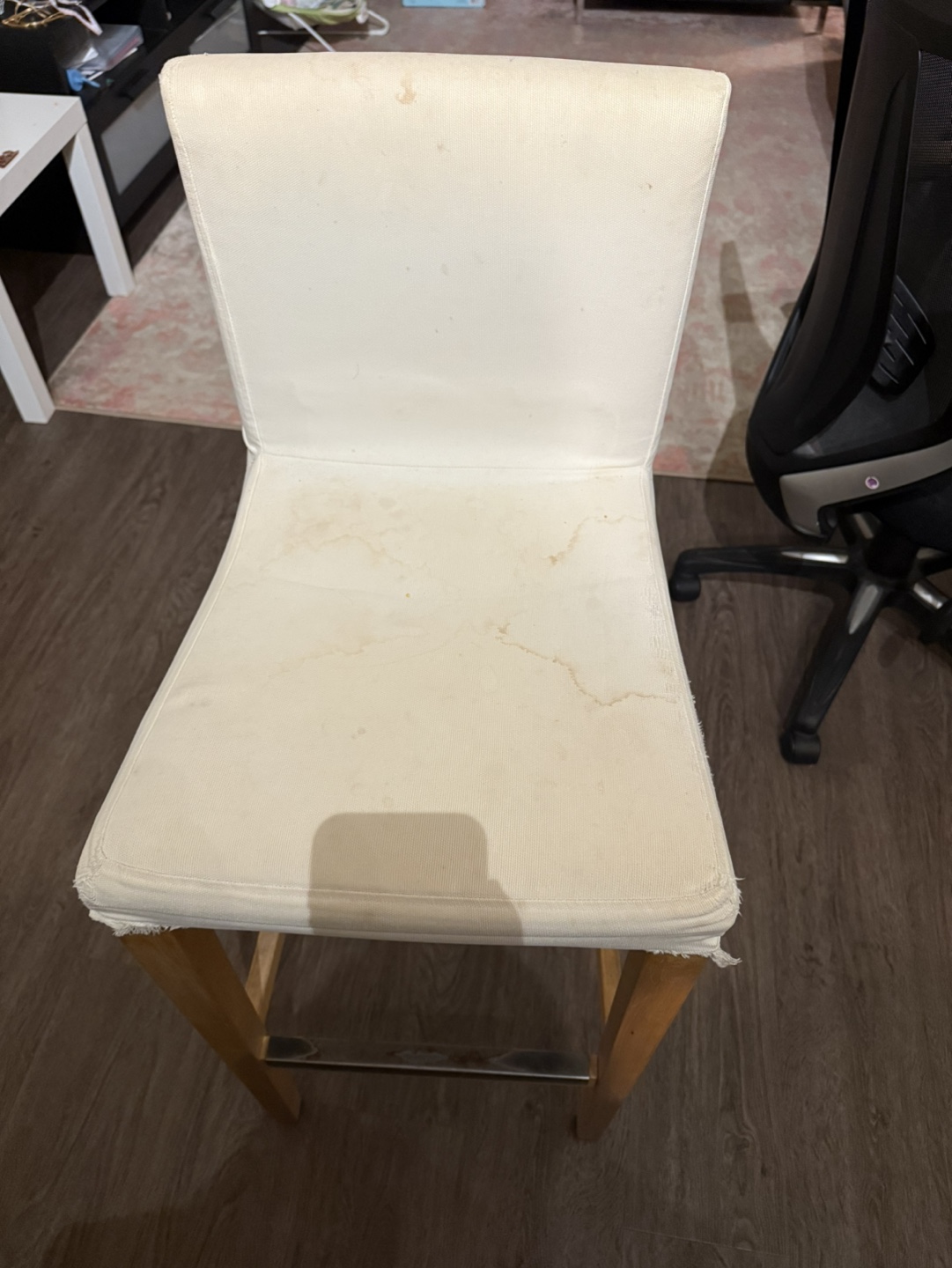 White fabric kitchen stool