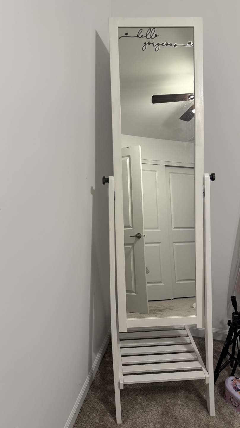 Full Length White Mirror with Shelf