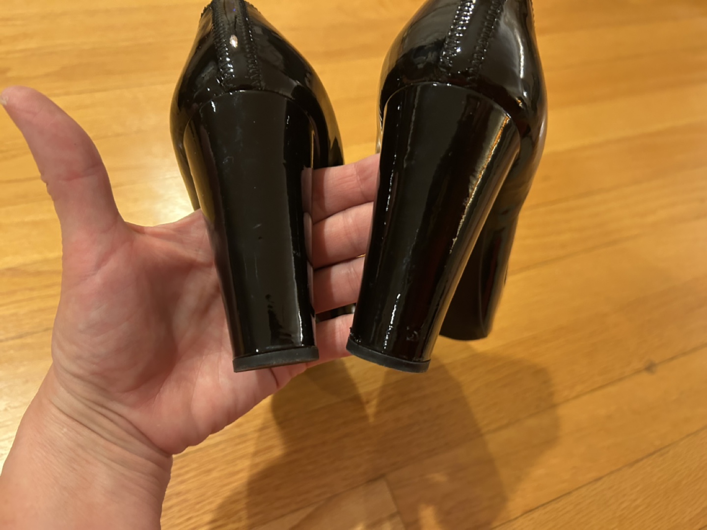 Prada Black Patent Leather Peep Toe Heels - photo 3