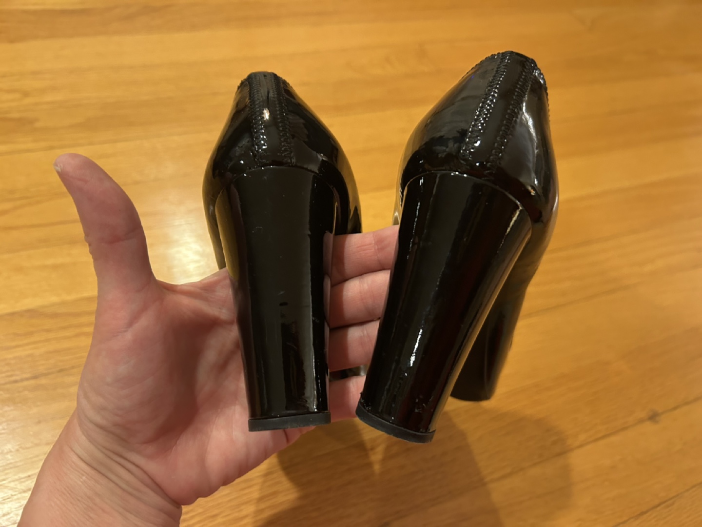 Prada Black Patent Leather Peep Toe Heels - photo 4