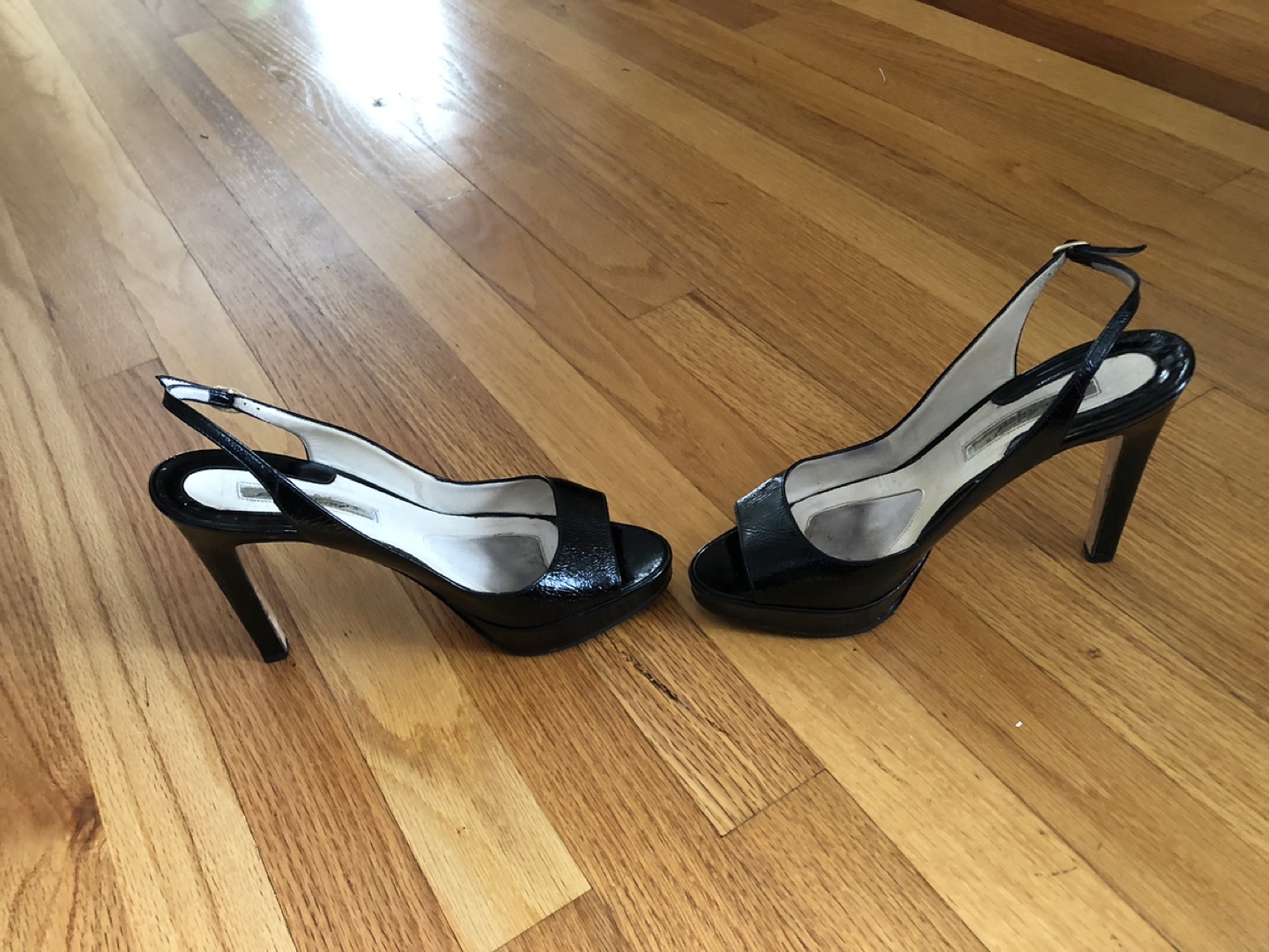 Black Patent Leather Platform Slingback Heels - photo 2