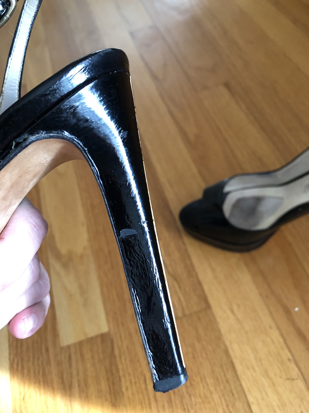 Black Patent Leather Platform Slingback Heels - photo 3