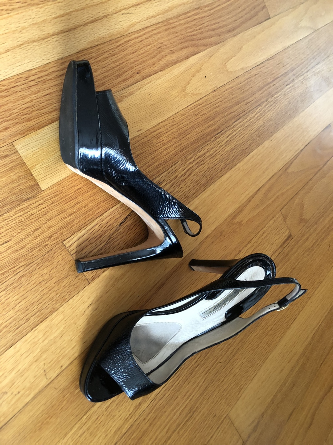 Black Patent Leather Platform Slingback Heels