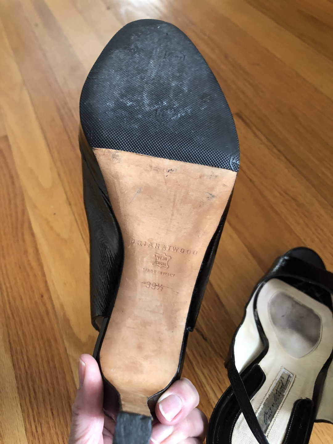 Black Patent Leather Platform Slingback Heels - photo 5