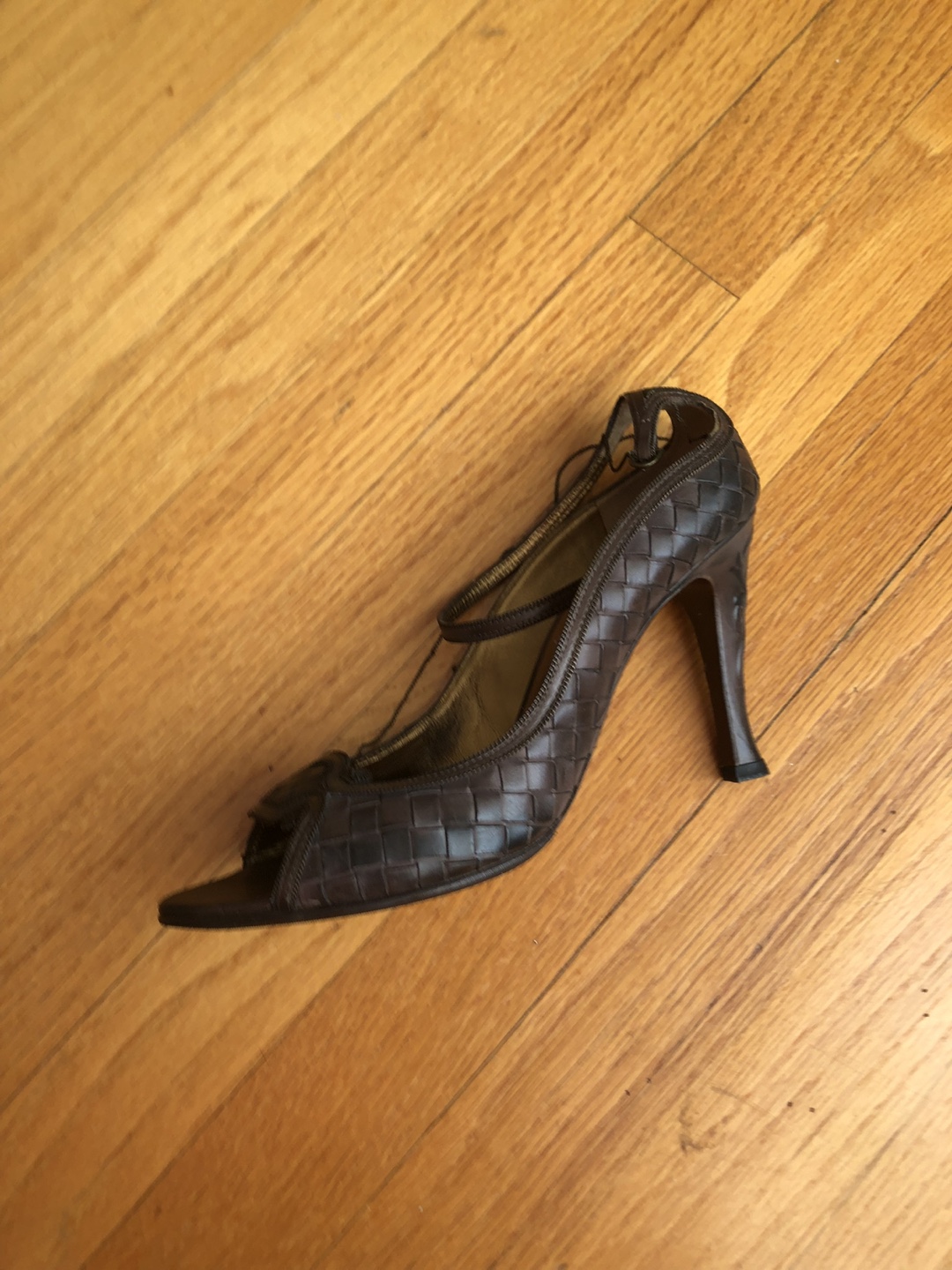 Bottega Veneta Brown Leather Woven Peep-Toe Heels - photo 2