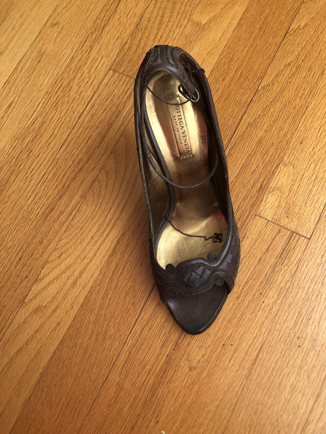 Bottega Veneta Brown Leather Woven Peep-Toe Heels