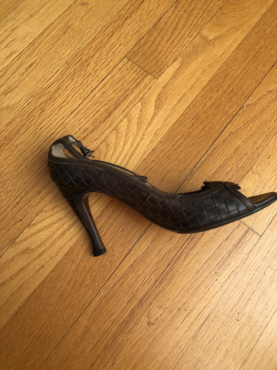 Bottega Veneta Brown Leather Woven Peep-Toe Heels - photo 3