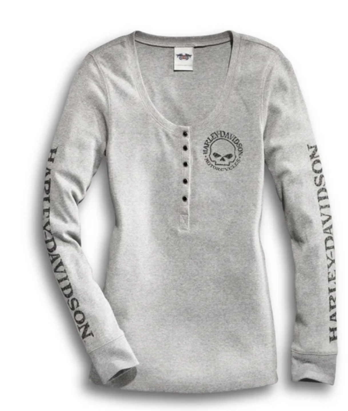 NWT HARLEY DAVIDSON Women's Willie G Skull  Long Sleeve Henley