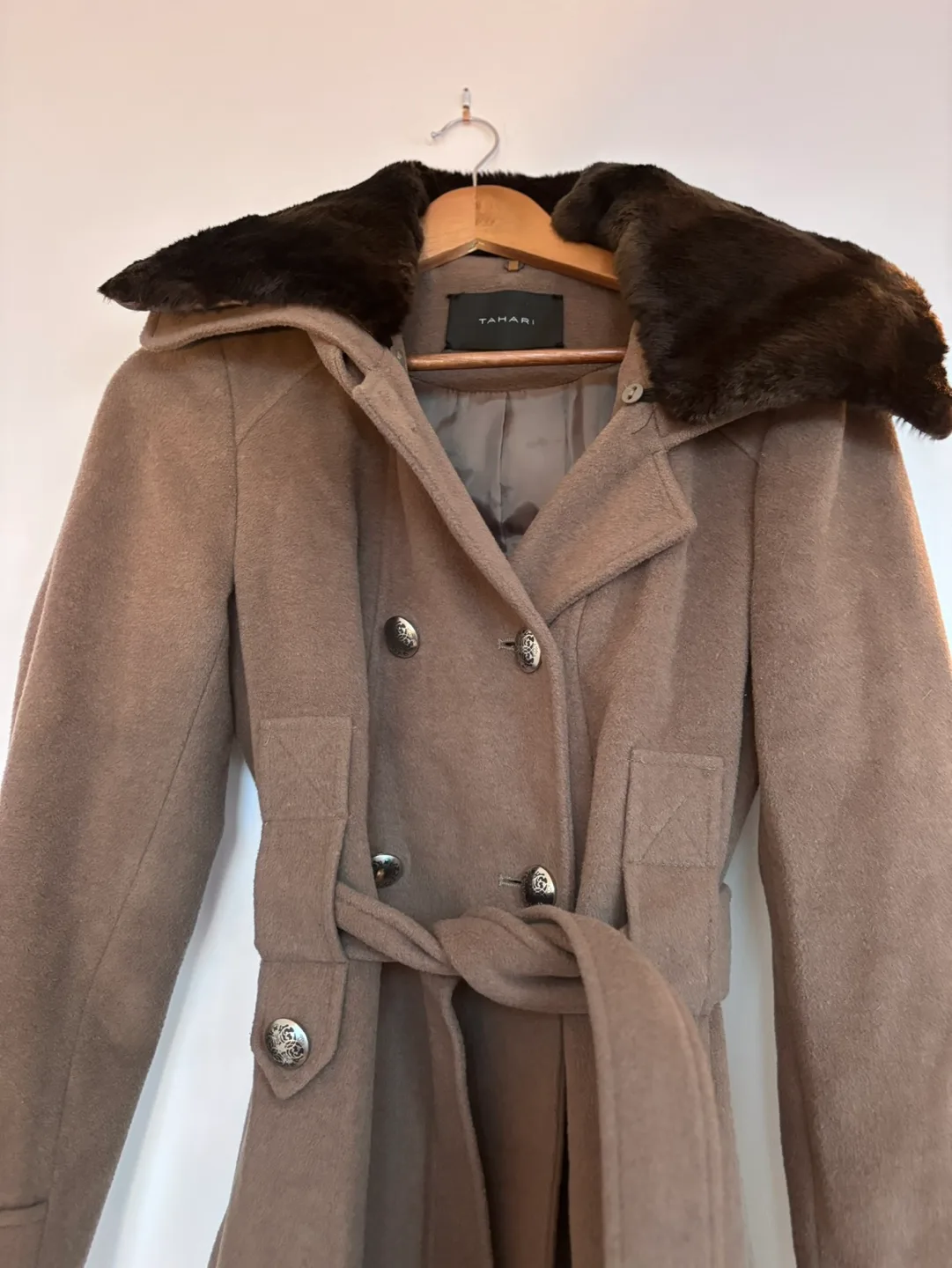 Tahari Double Breasted Peacoat with Faux Fur Collar image indicator(2)