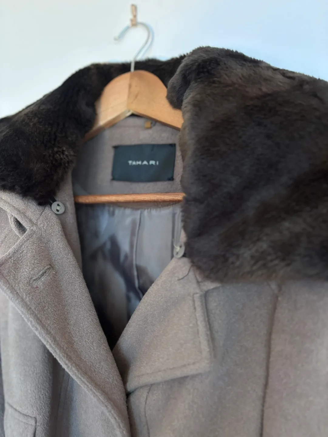 Tahari Double Breasted Peacoat with Faux Fur Collar image indicator(3)