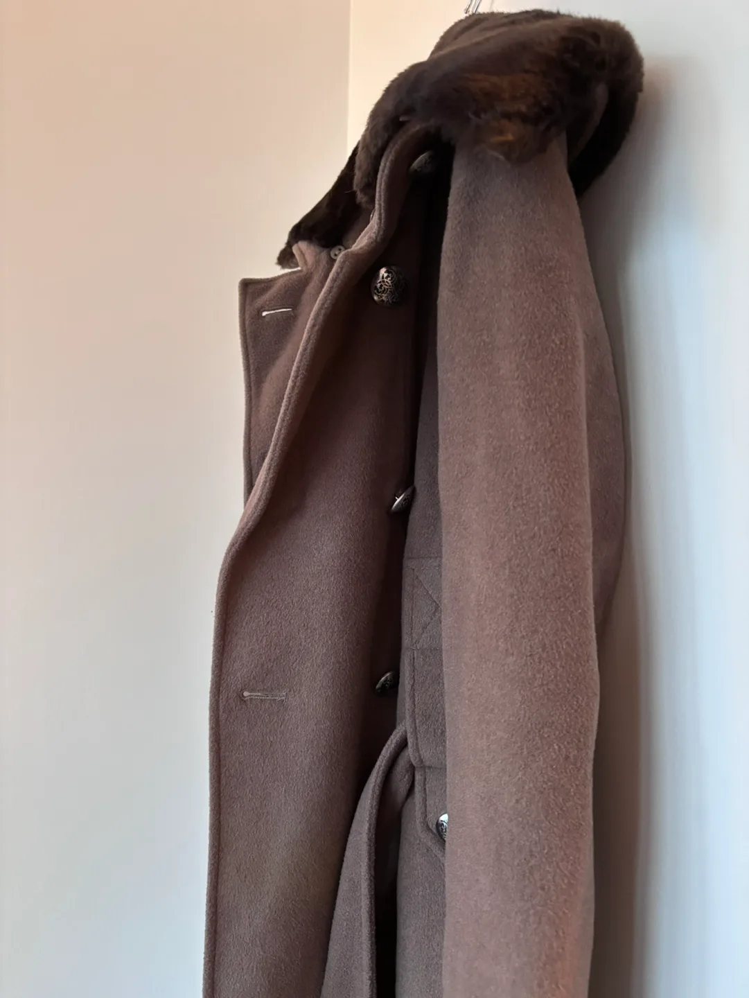 Tahari Double Breasted Peacoat with Faux Fur Collar image indicator(9)