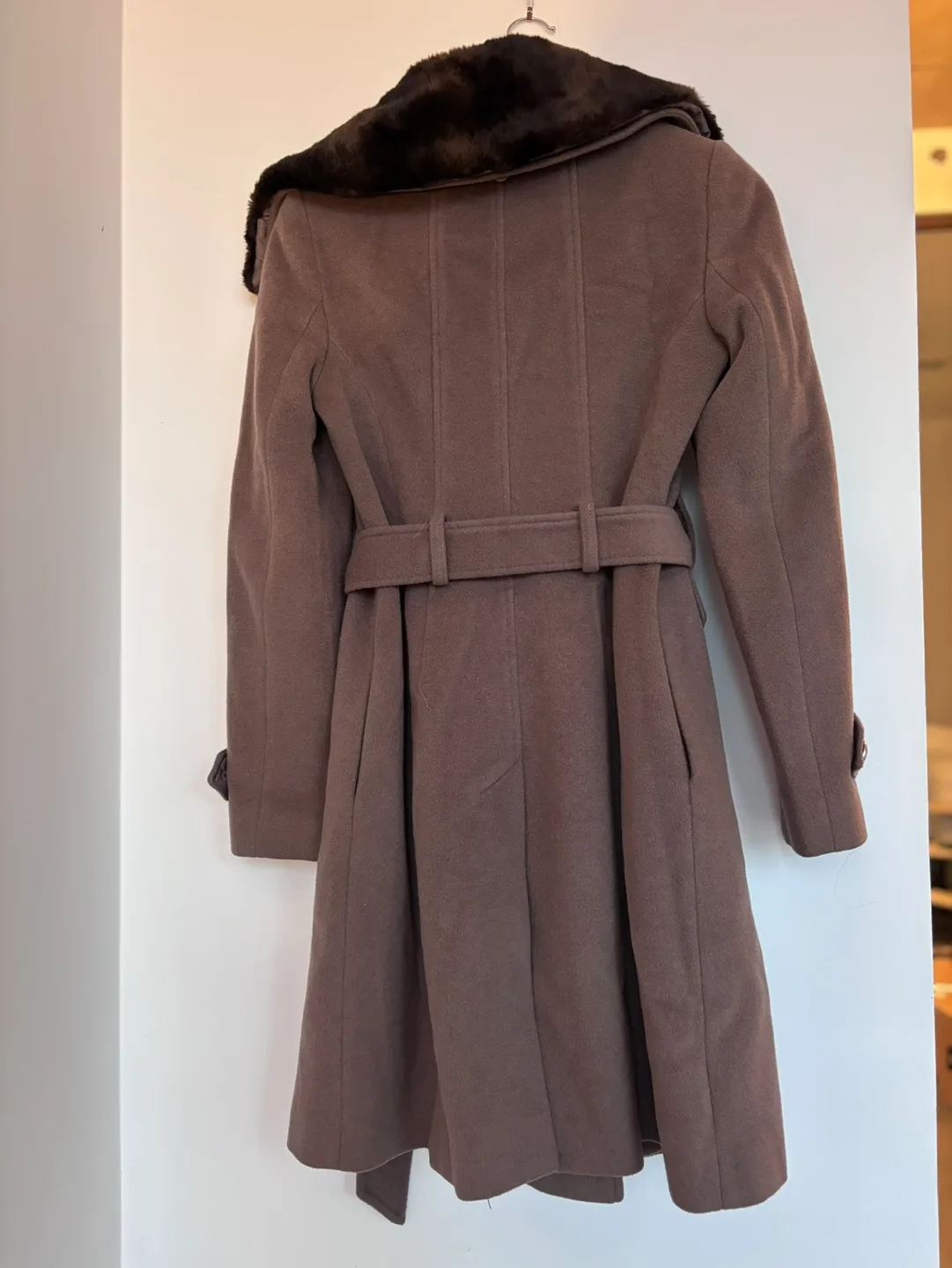 Tahari Double Breasted Peacoat with Faux Fur Collar image indicator(8)