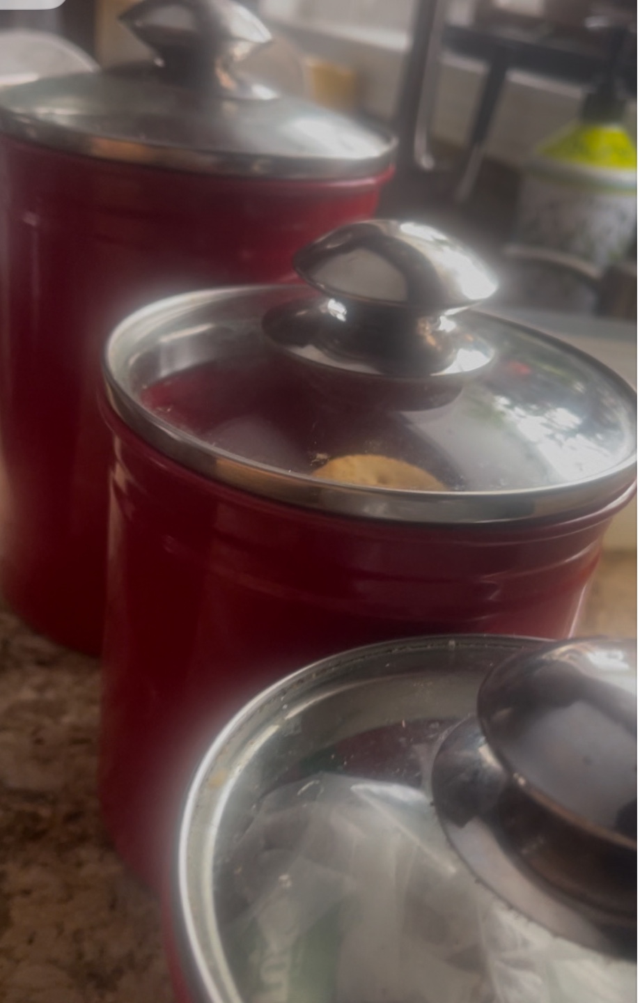 Set of 3 Red Canisters with Glass Lids