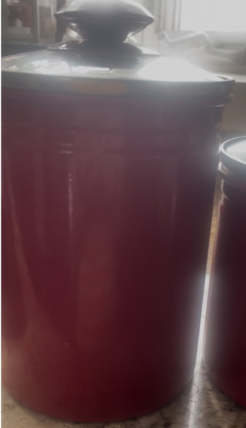 Set of 3 Red Canisters with Glass Lids - photo 3