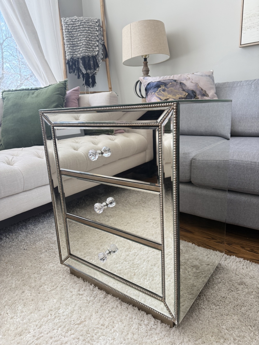 Mirrored Three-Drawer Nightstand - Staging sale