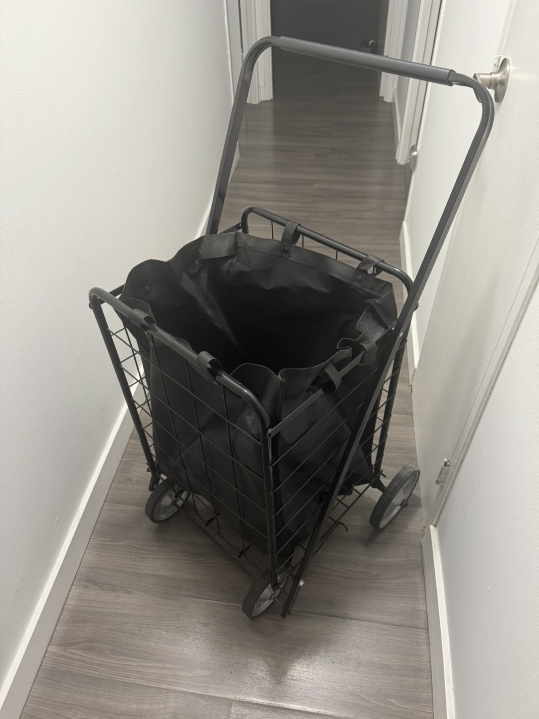 Black Foldable Shopping Cart with Fabric Bag