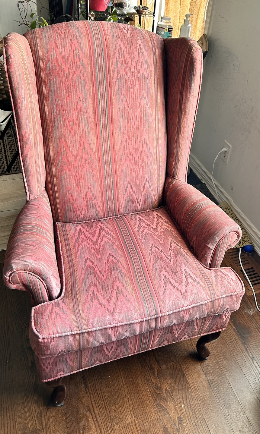 Vintage Wing Chair - high neck, Pink and Grey Pattern