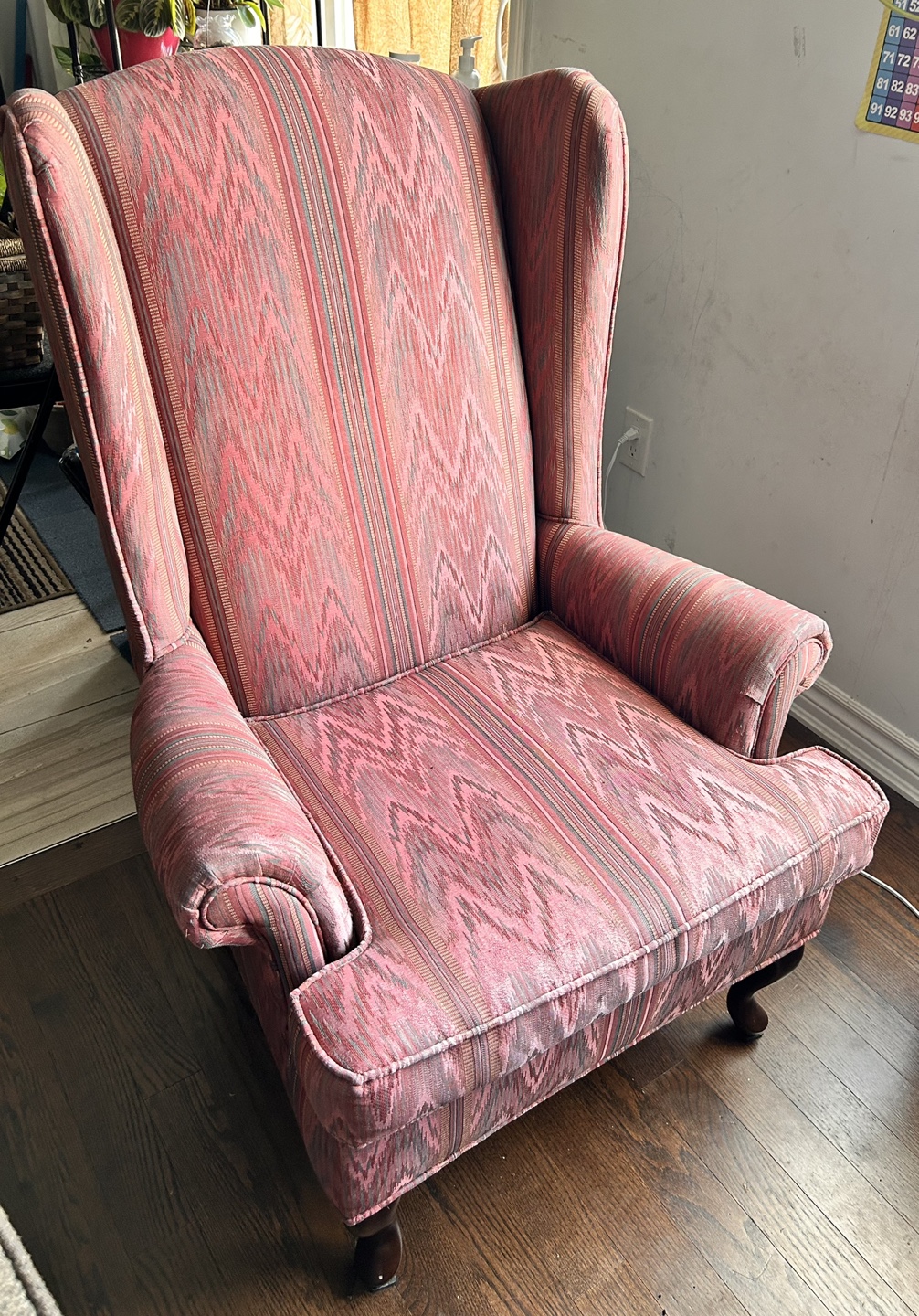 Vintage Wing Chair - high neck, Pink and Grey Pattern - photo 2